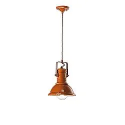 Lampadario Industrial Ferro E Ceramica Vintage Arancio 1 Luce E27 23Cm
