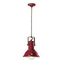 Lampadario Industrial Ferro E Ceramica Vintage Bordeaux 1 Luce E27 23Cm