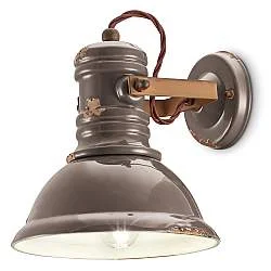 Applique Industrial Ferro E Ceramica Vintage Tortora 1 Luce E27