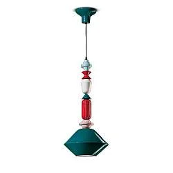 Sospensione Media Vintage Decò Lariat Ceramica Verde Petrolio 1 Luce E27