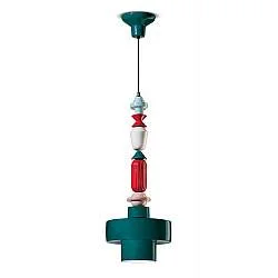 Sospensione Media Tonda Vintage Decò Lariat Ceramica Verde Petrolio 1 Luce E27