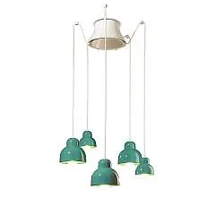 Lampadario Vintage Decò Berimbau Ceramica Turchese 3 Luci E27
