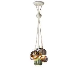Lampadario Vintage Decò Afoxe' Alluminio Ceramica Vetro Finitura Mix 6 Luci E14