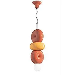 Sospensione Vintage Decò Bumbum 3 Elementi Ceramica Gialla E Arancio 1 Luce E27