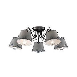 Plafoniera Classica Ravenna Metallo E Ceramica Nero Sfumato Argento 5 Luci E14