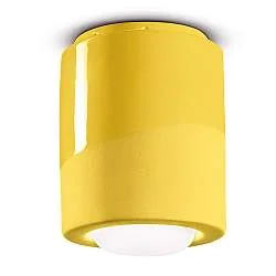 Plafoniera Piccola Vintage Decò Pi Ceramica Giallo Limone 1 Luce E27