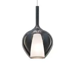 Sospensione Contemporanea Kalique Vetro Fumè Bianco E Cromo 1 Luce E27 H50Cm