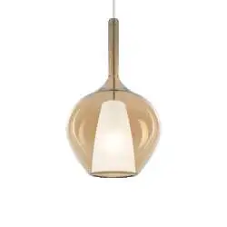 Sospensione Contemporanea Kalique Vetro Ambra Bianco E Cromo 1 Luce E27 H50Cm