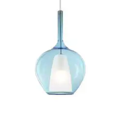Sospensione Contemporanea Kalique Vetro Azzurro Bianco E Cromo 1 Luce E27 H50Cm