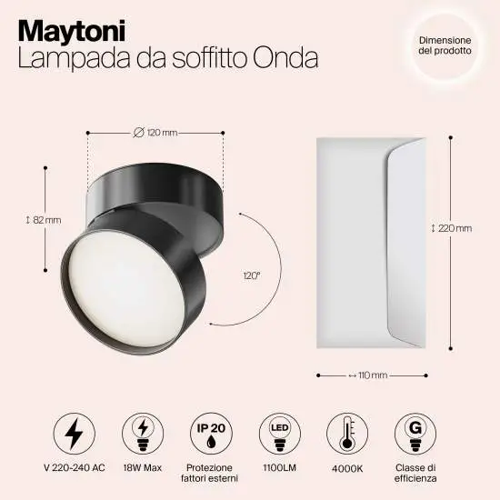 Plafoniera Onda LED nera Ø 12 cm 4000 K Maytoni