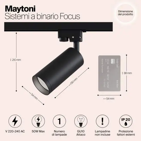 Faretto per binario Focus nero Ø 6 cm Maytoni