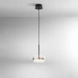 Sospensione Contemporanea Aere Metallo Oro Rosa Vetro Nero Led 14W 3000K