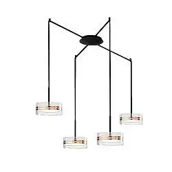 Lampadario Contemporaneo Aere Metallo Oro Rosa Vetro Nero 4 Luci Led 14W 3000K