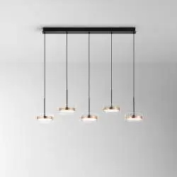 Lampadario Contemporaneo Aere Metallo Oro Rosa Vetro Nero 5 Luci Led 14W 3000K