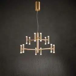 Lampadario Contemporaneo Candles Metallo Oro Spazzolato Acrilico Led 68W 3000K