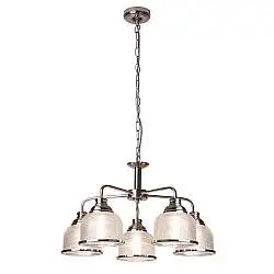 Lampadario Contemporaneo Bistrot Ii Acciaio Argento Vetro Trasparente 5 Luci E27