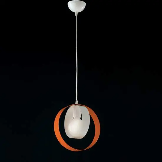 Sospensione Moderna 1 Luce Cerchi Ferro Bianco e Arancio Serie Bolla | Be Light