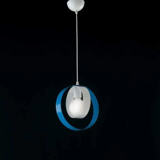 Sospensione Moderna 1 Luce Cerchi Ferro Bianco e Azzurro Serie Bolla | Be Light
