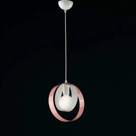 Sospensione Moderna 1 Luce Cerchi Ferro Bianco e Rosa Serie Bolla | Be Light