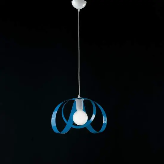 Sospensione Moderna 1 Luce Ferro Laccato Bianco e Azzurro Serie Piovra | Be Light
