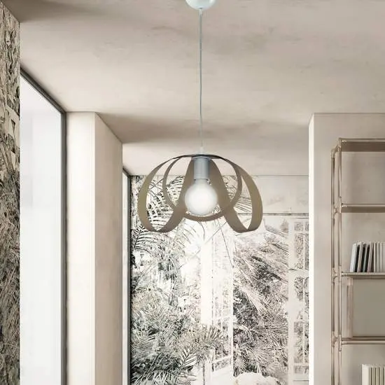 Sospensione Moderna 1 Luce Ferro Laccato Bianco e Tortora Serie Piovra | Be Light