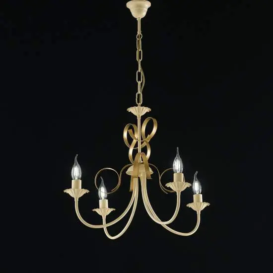 Lampadario Classico 4 Luci Ferro Battuto Avorio e Oro Serie Bandolo | Be Light