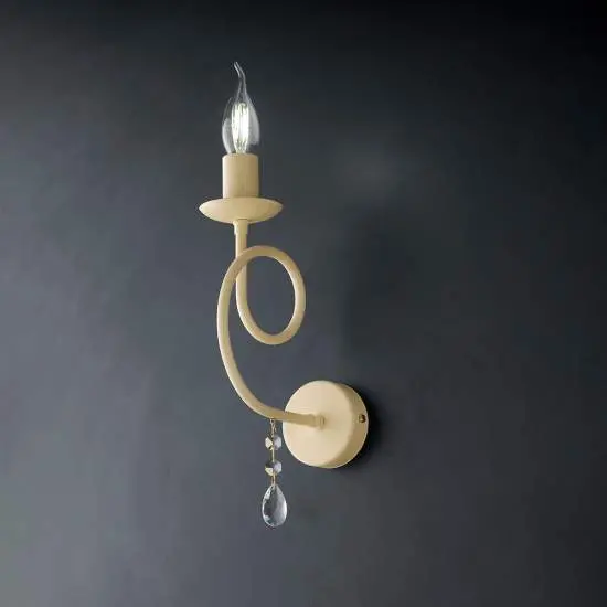 Applique Classico 1 Luce Ferro Decapé Avorio e Cristalli Serie Elegant | Be Light