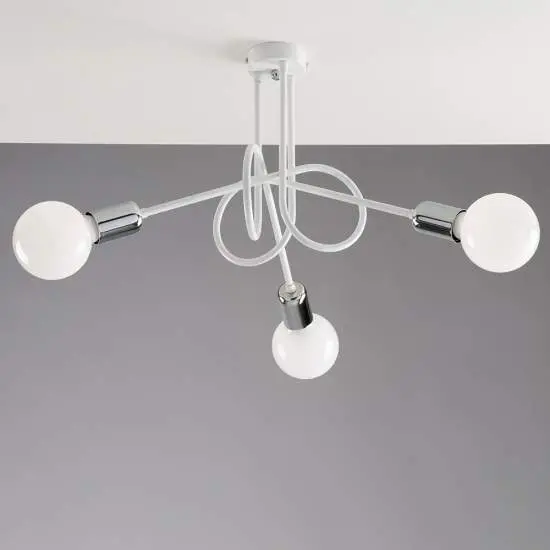 Plafoniera Minimal 3 Luci in Ferro Laccato Bianco Particolari Cromo Serie Pop | Be Light