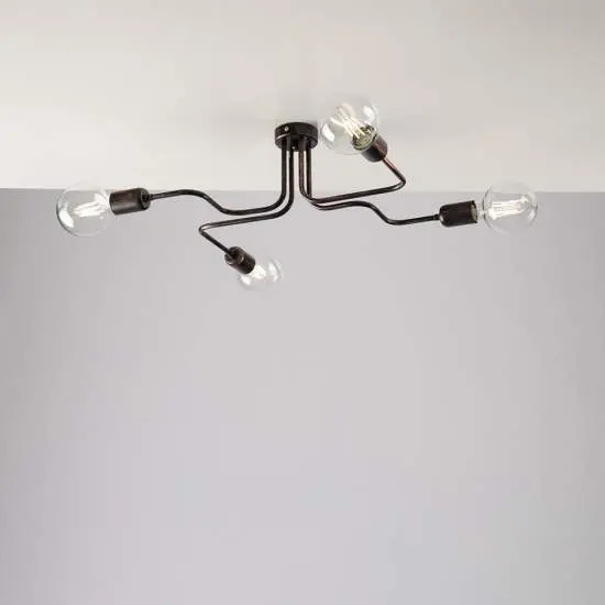 Plafoniera Industrial 4 Luci Ferro Nero e Rame Serie Loft | Be Light