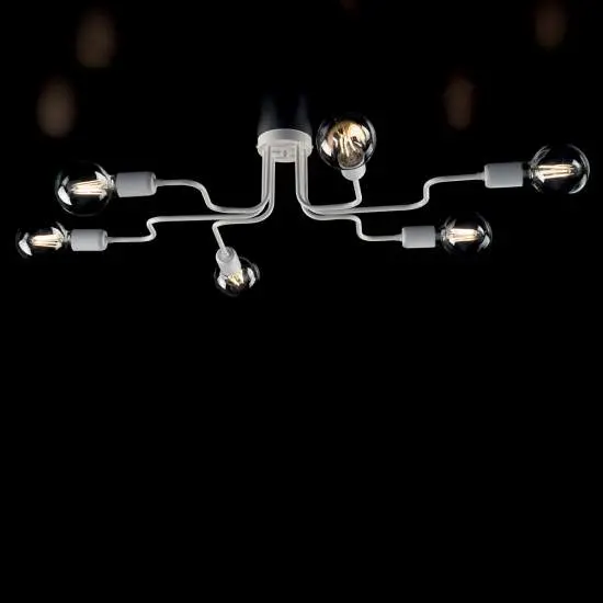 Plafoniera Industrial 6 Luci Ferro Bianco e Argento Serie Loft | Be Light