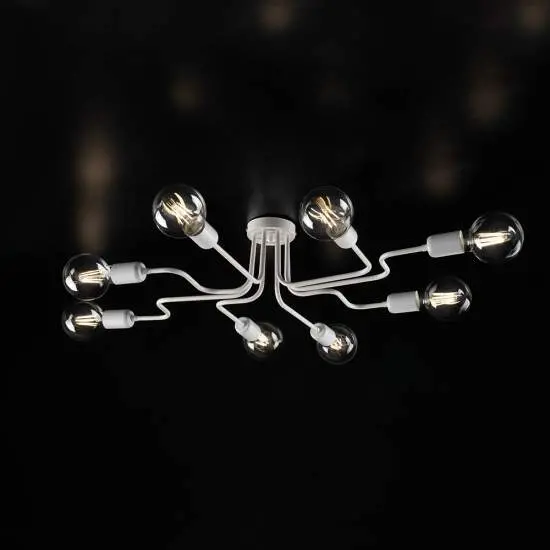 Plafoniera Industrial 8 Luci Ferro Bianco e Argento Serie Loft | Be Light