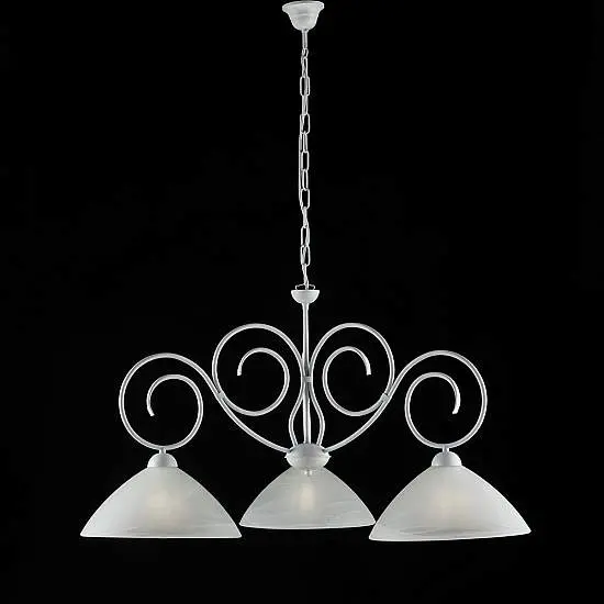 Lampadario Classico 3 Luci Ferro Battuto Bianco Shabby Vetro Bianco Serie Milly | Be Light