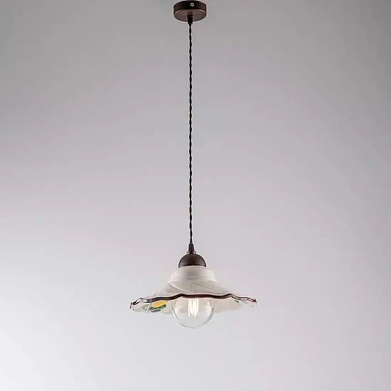 Sospensione 1 Luce Ferro Nero e Ruggine e Ceramica d.30 cm Bianco Serie Amalfi | Be Light