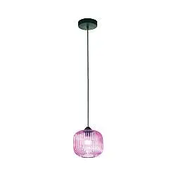 Sospensione Ovale Alta Moderna Plisse Rosa 1 Luce E27 In Vetro Rigato