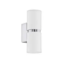 Applique Moderna Passa 2 Luci Acciaio Cromo E Bianco Diffusori Tondi