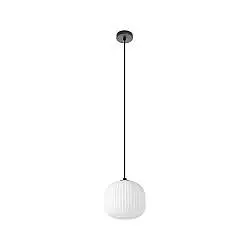 Lampadario Contemporaneo Mantunalle 1 Luce Acciaio Nero Vetro Bianco