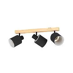 Plafoniera Industrial Batallas 3 Luci Legno Marrone E Nero