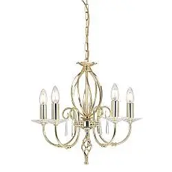 Lampadario Classico Aegean Acciaio Ottone Lucido 5 Luci E14