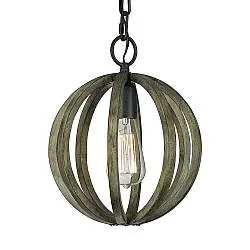 Sospensione Industrial Nordica Allier Legno Rovere Ferro Grigio 1 Luce E27