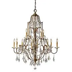 Lampadario Classico Valentina Acciaio Bronzo Ossidato Vetro 12 Luci E14