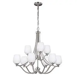 Lampadario Contemporaneo Vintner Acciaio Nichel Satinato Vetro 9 Luci E27