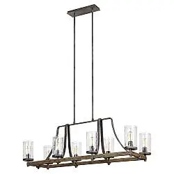 Lampadario Industrial Angelo Acciaio Anticato Metallo Vetro Grigio 8 Luci E27