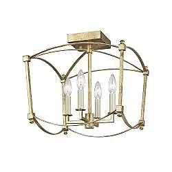 Lampada a Soffitto Industrial Nordico Thayer Acciaio Doratura Anticata Grande 4 Luci E14