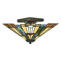 Lampada a Soffitto Tiffany Inglenook Metallo Bronzo Valiant 2 Luci E27