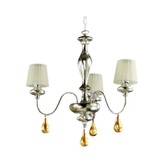 Lampadario In Legno Classico Argento Mecca Con Paralume 3 Luci Albanella | LuceArt