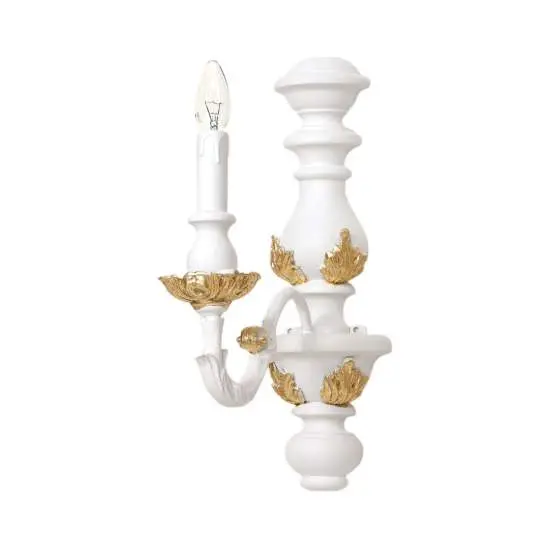 Applique In Legno Classico Bianco Oro Naturale 1 Luce Fenicottero | LuceArt