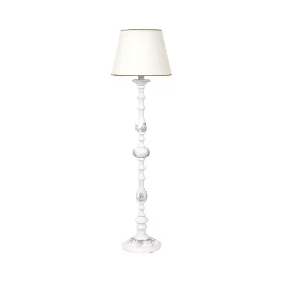 Lampada Da Terra In Legno Classico Bianco Opaco Con Paralume Fenicottero | LuceArt