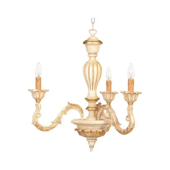 Lampadario In Legno Classico Crema Decapè 3 Luci Avocetta | LuceArt
