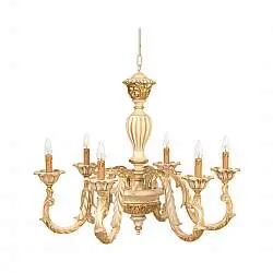 Lampadario In Legno Classico Crema Decapè Oro 6 Luci Avocetta