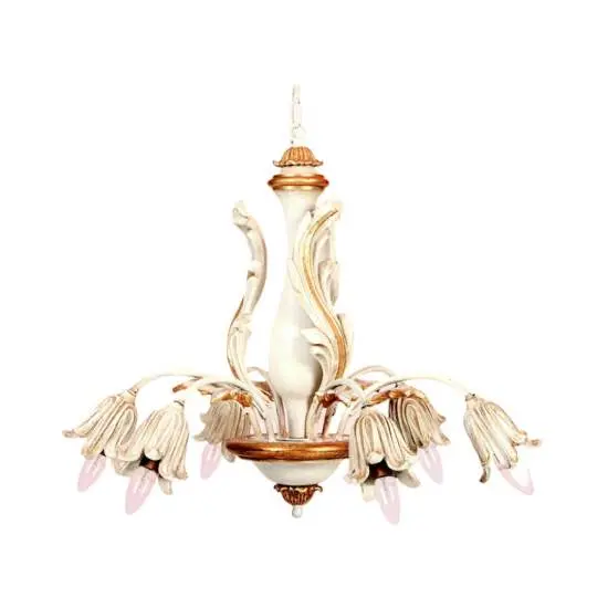 Lampadario In Legno Classico Avorio Oro 6 Luci Pappagallo | LuceArt